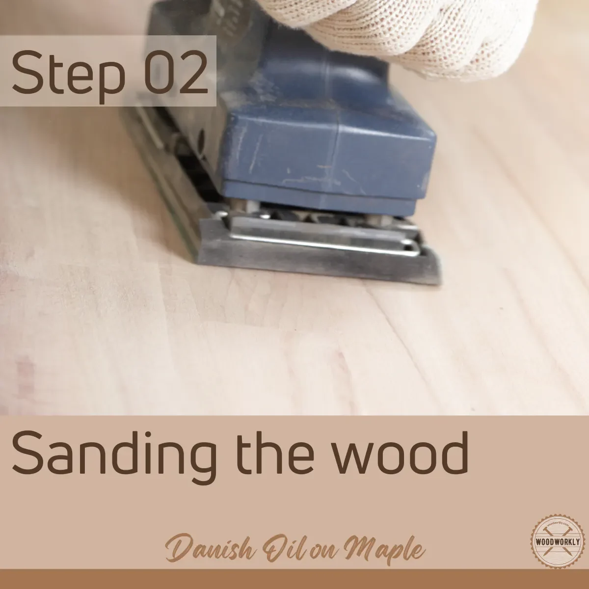 Sanding the maple wood surface before applying danish oil
