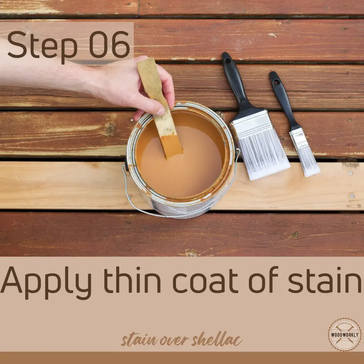 Apply wood stain over shellac