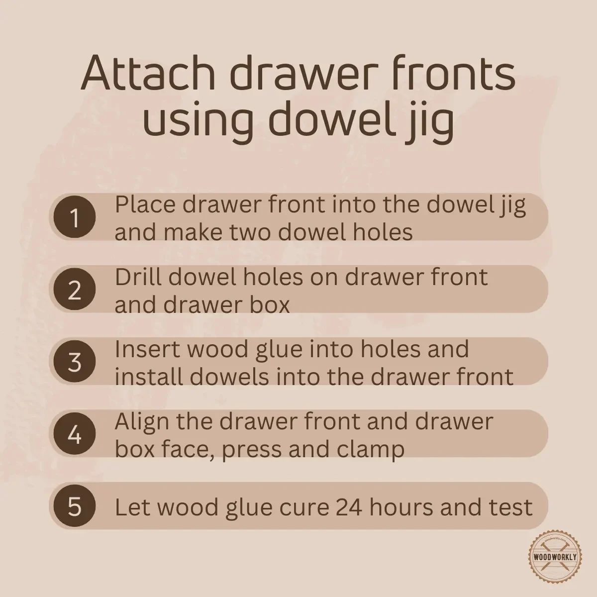 Attach drawer fronts using dowel jig