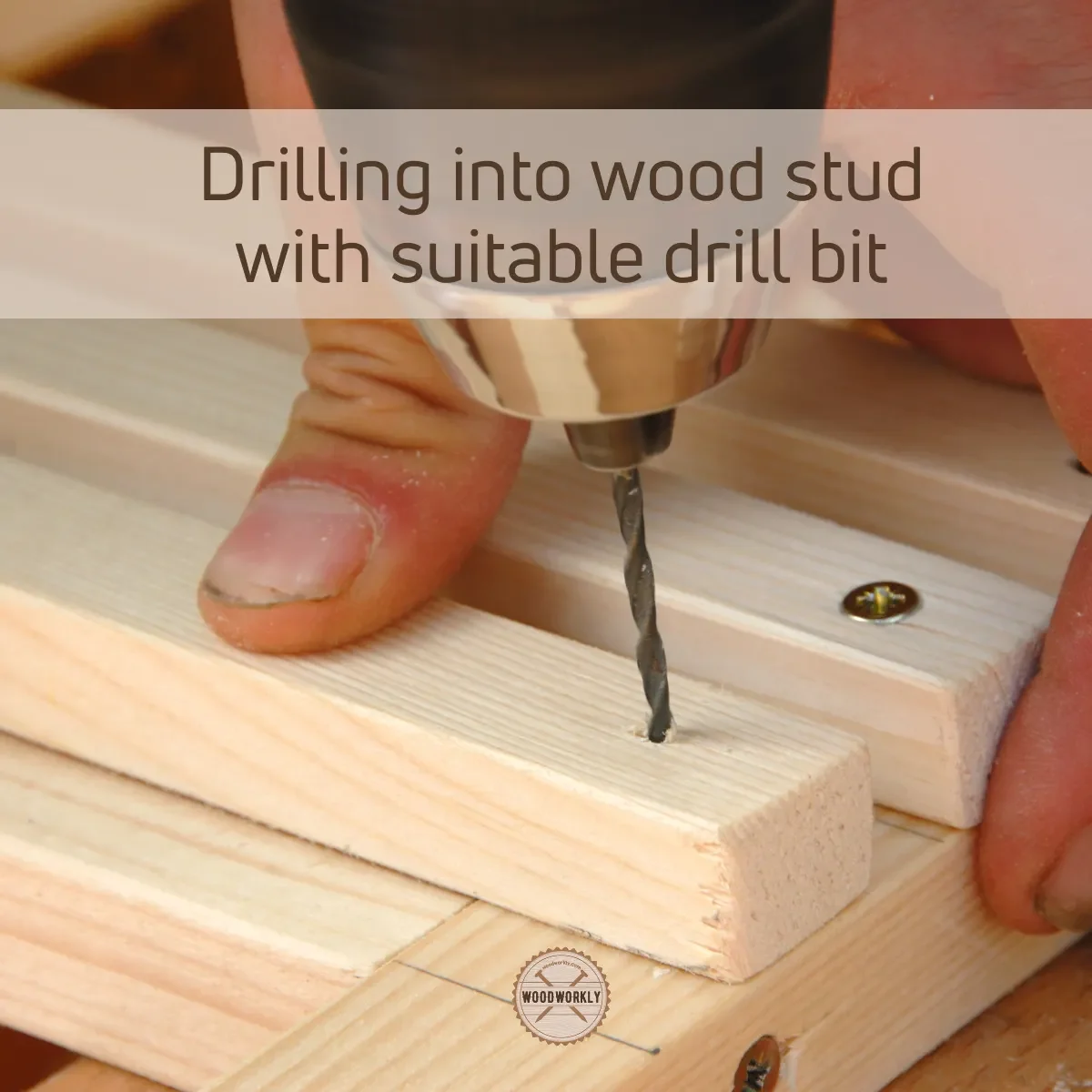 Drilling into wood stud with suitable drill bit