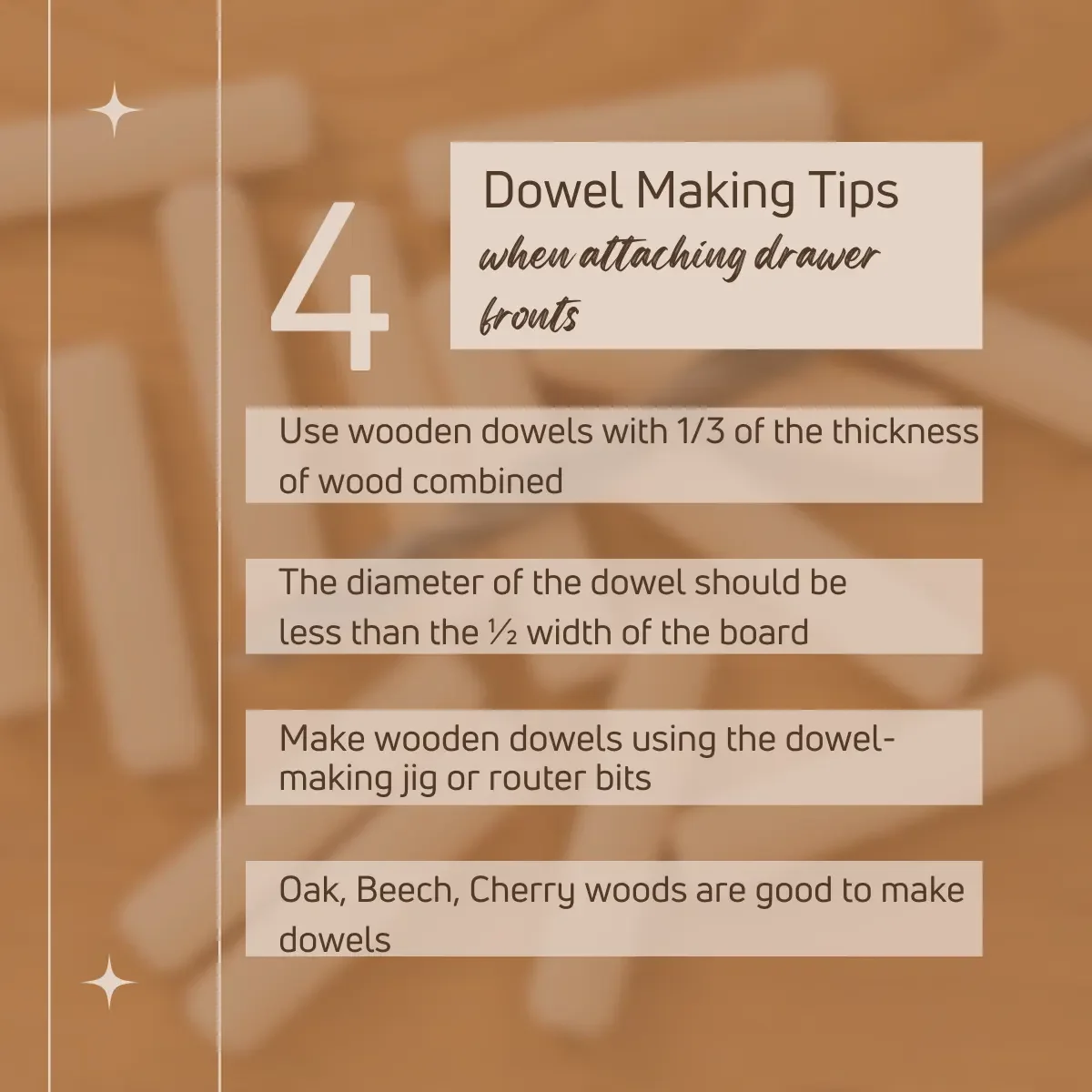 Dowel making tips when attaching drawer fronts
