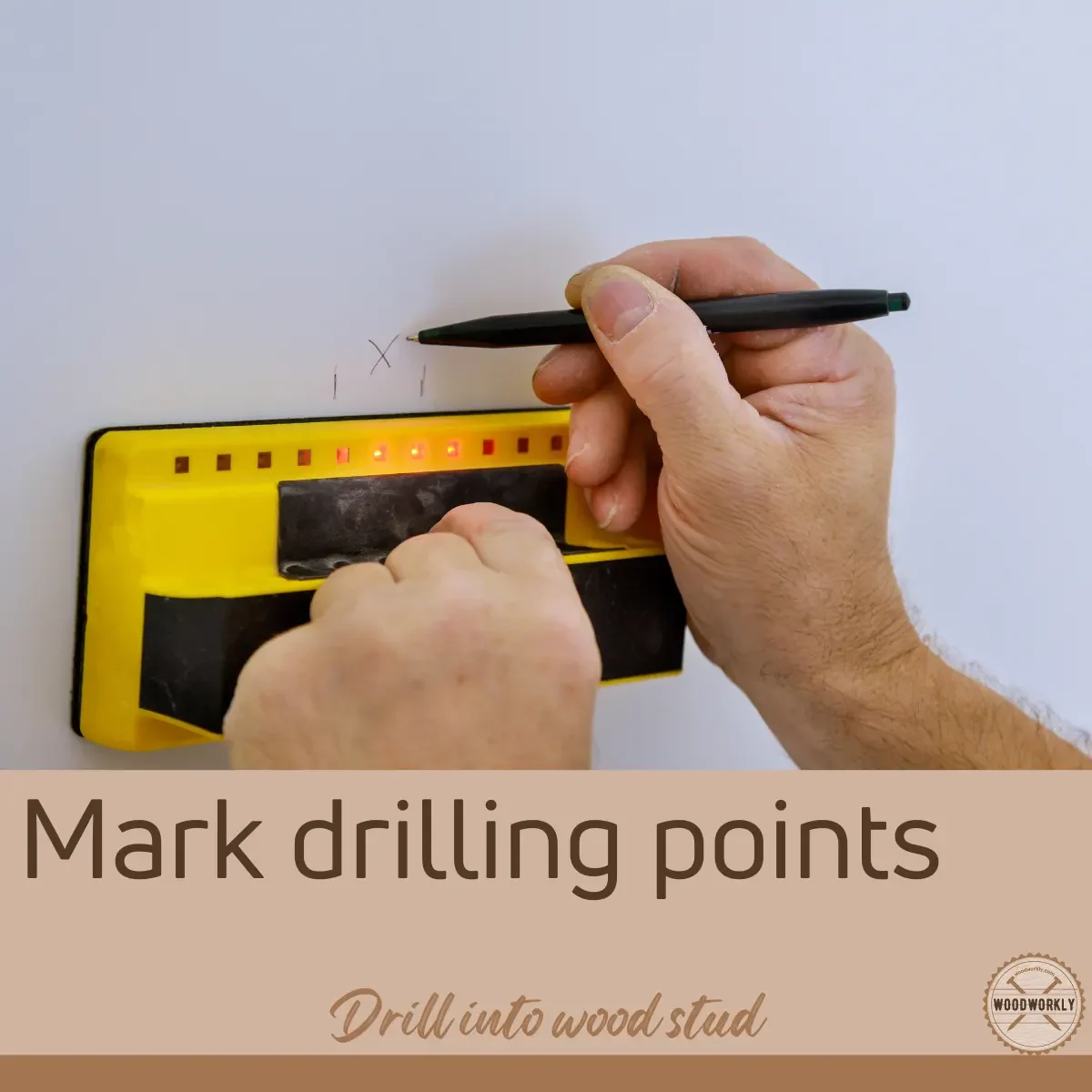 mark drilling points in wood stud