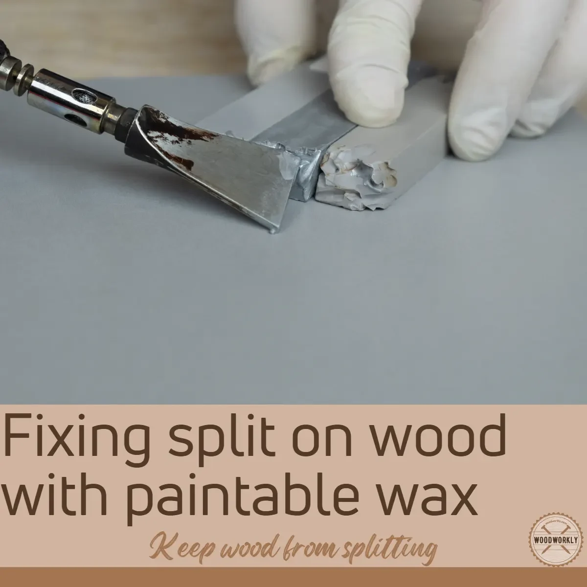 Fixing split on wood with paintable wax