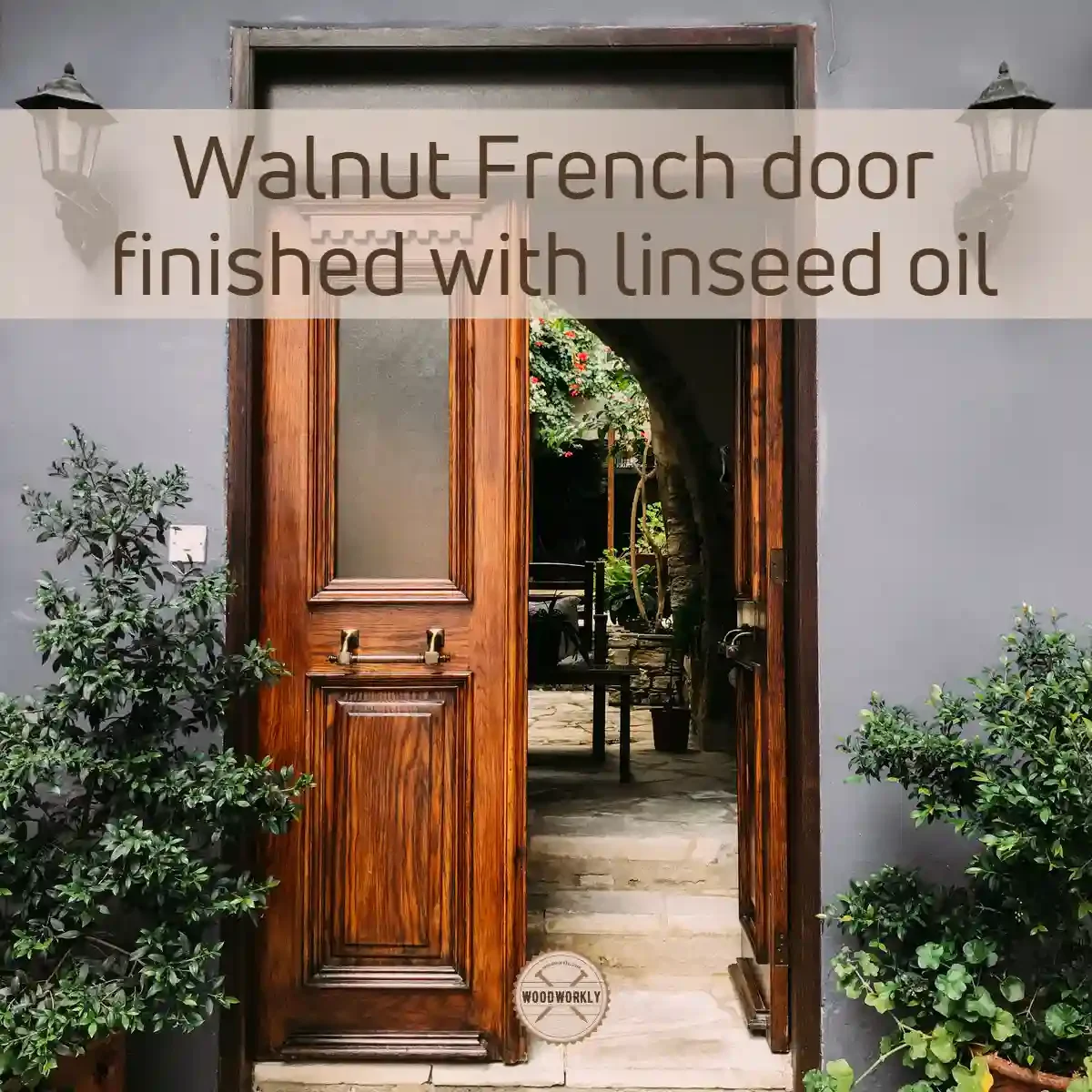 Walnut French door finished with linseed oil