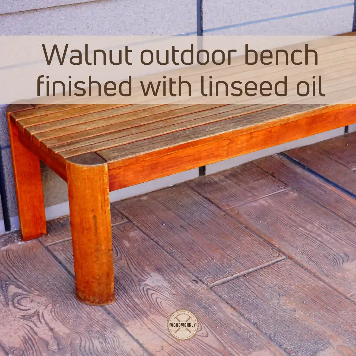 Walnut outdoor bench finished with linseed oil