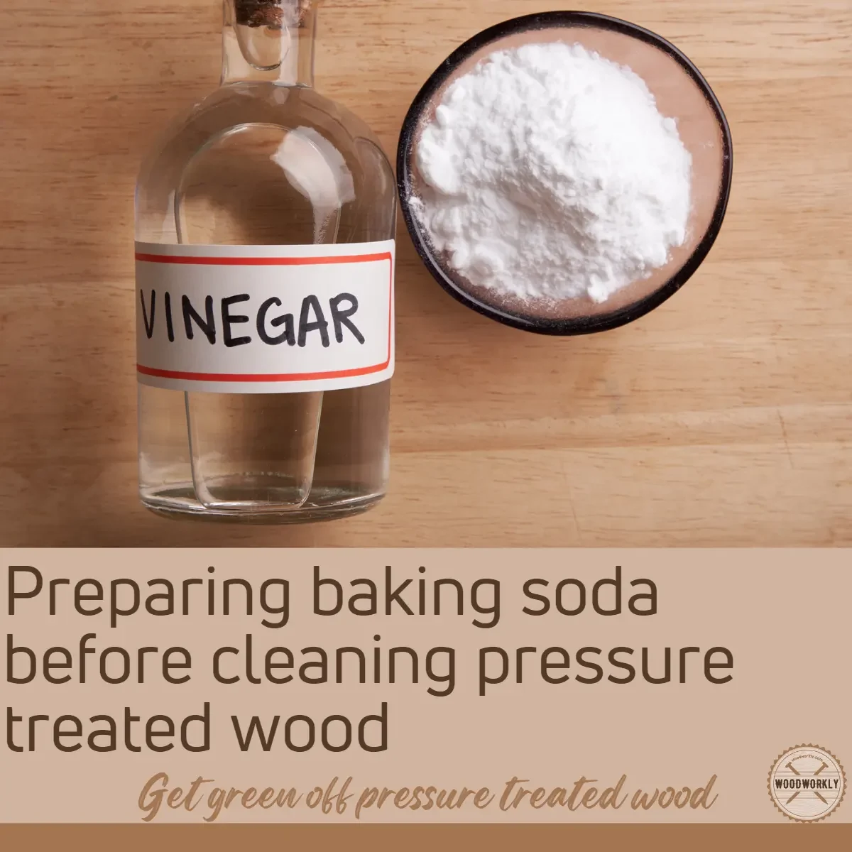 Preparing baking soda before cleaning pressure treated wood