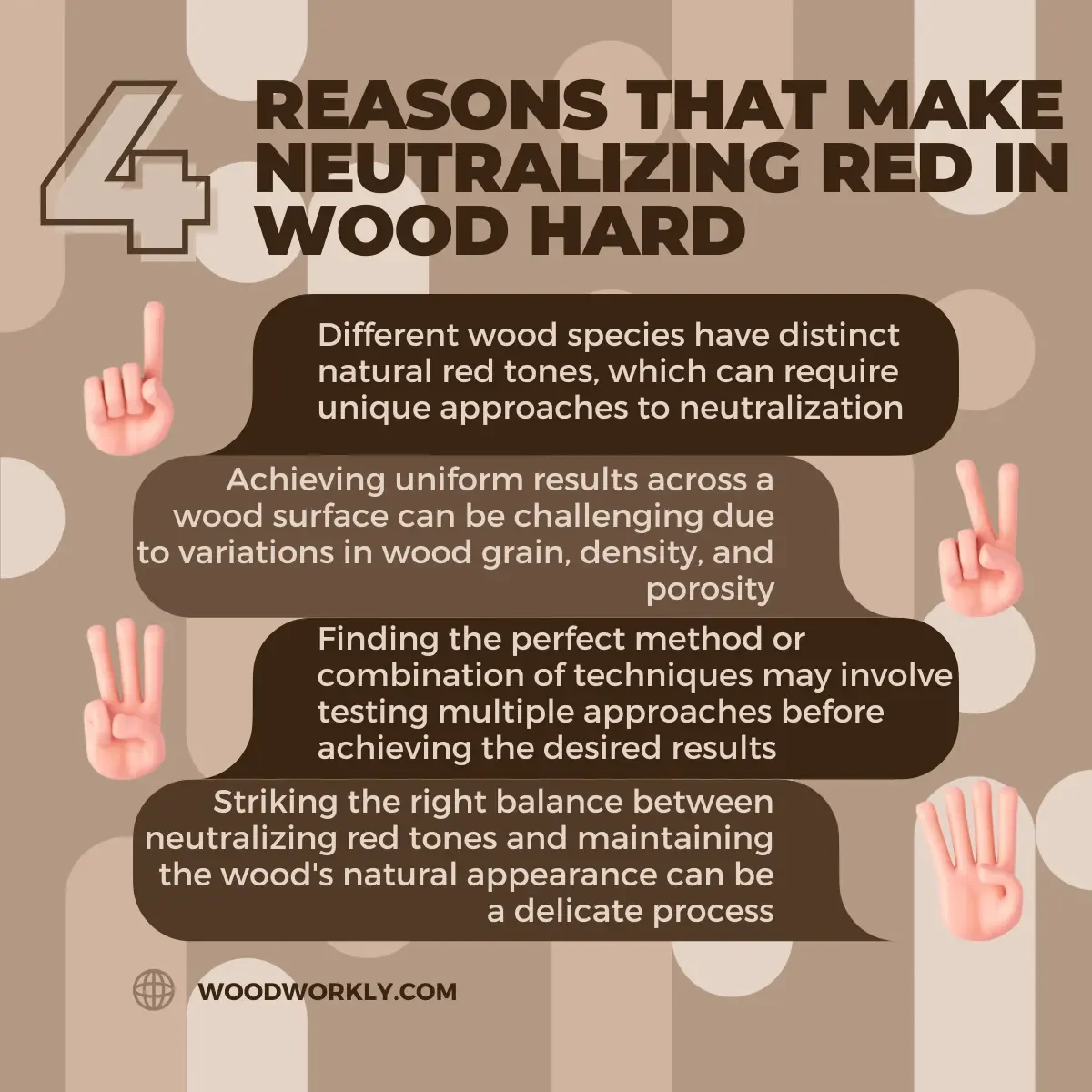 Reasons that make neutralizing red in wood hard