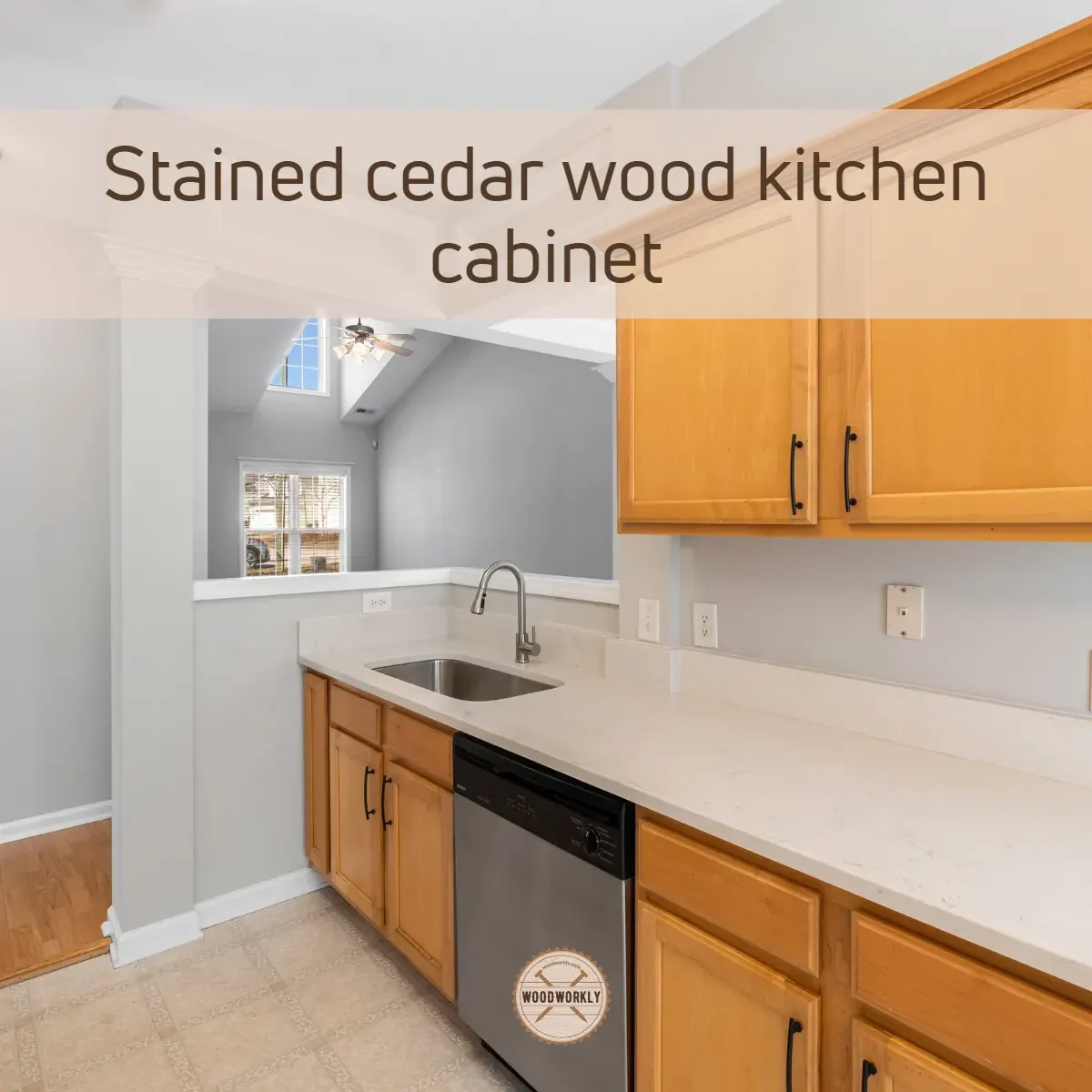 Stained cedar wood kitchen cabinet