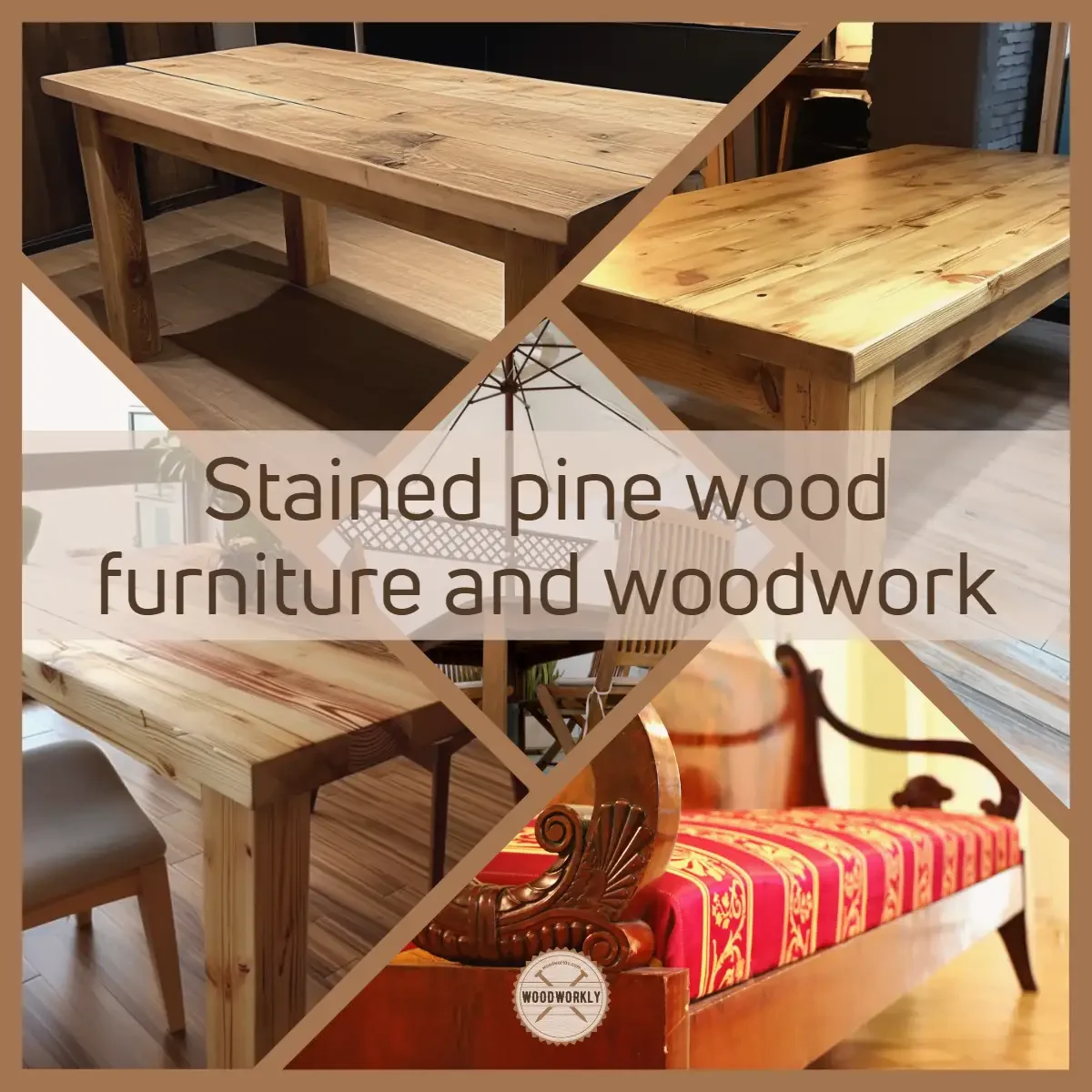 Stained pine wood furniture and woodwork