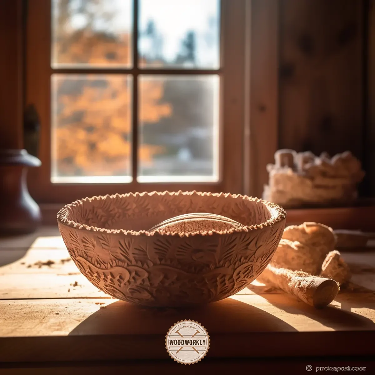 carved kitchen bowl with lots of fine details