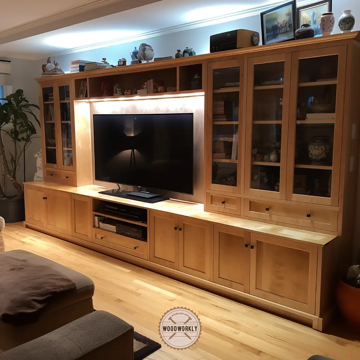 stained maple wood tv cabinet