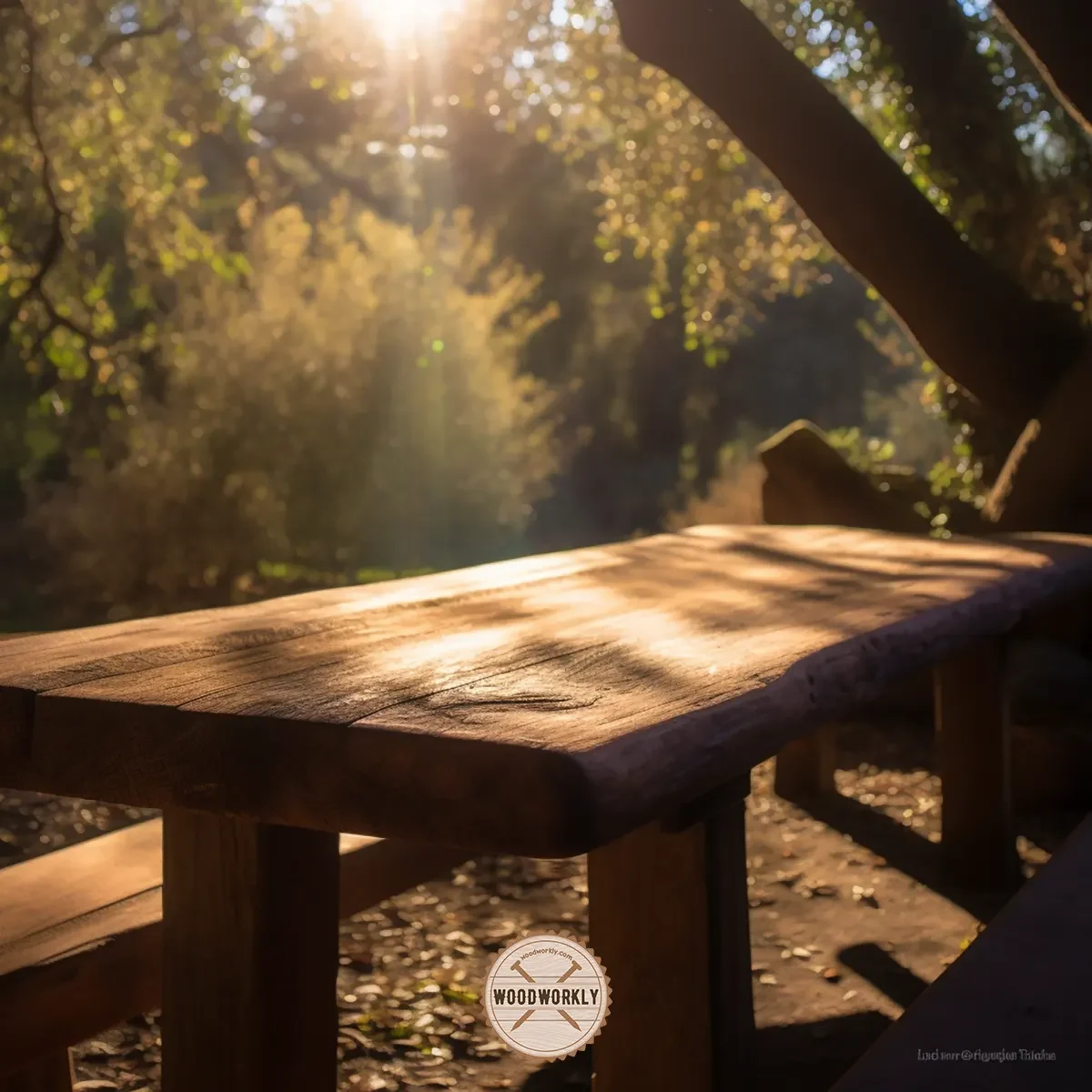 stained oak wood outdoor table