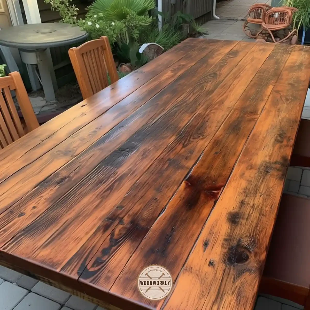 stained table with lighter color stain
