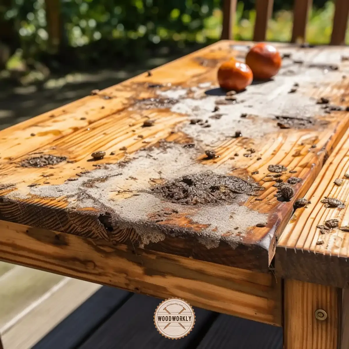 wooden patio table damaged due to pests