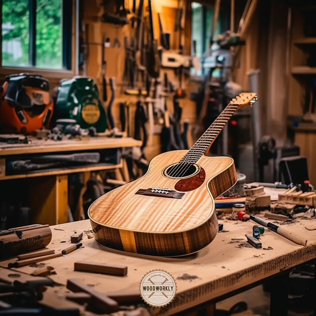 Guitar made by bending wood