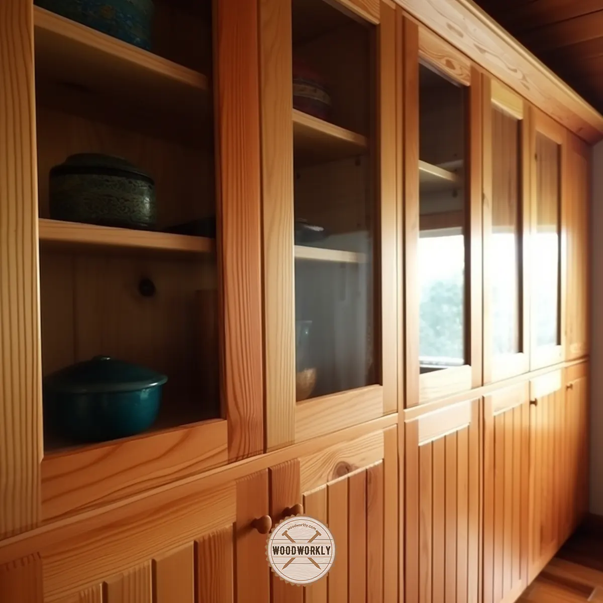 Stained Douglas fir kitchen cabinet