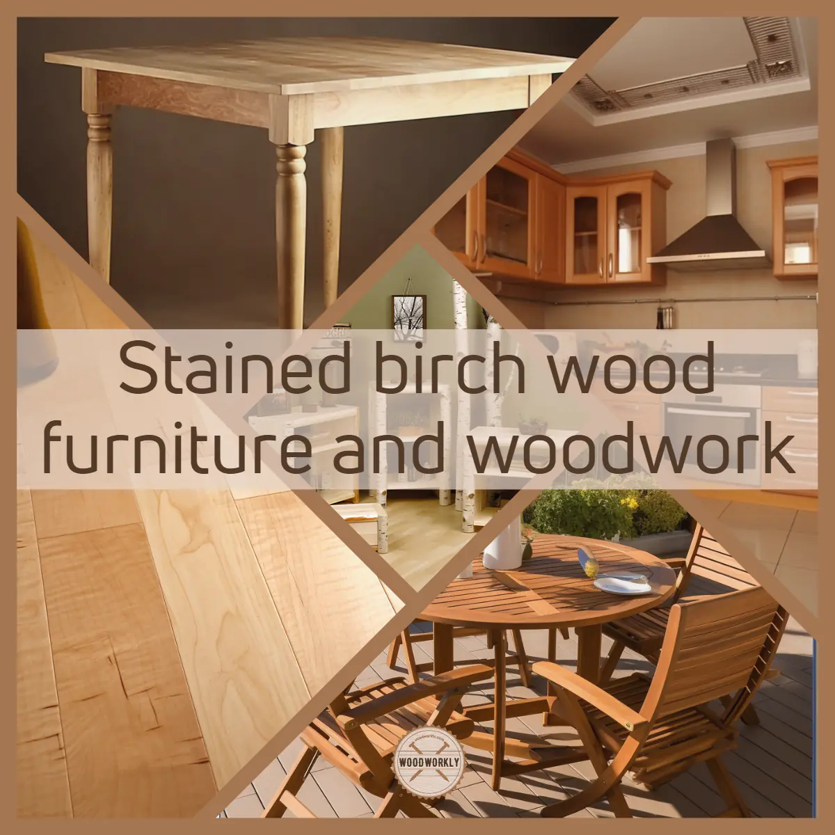 Stained birch wood furniture and woodwork