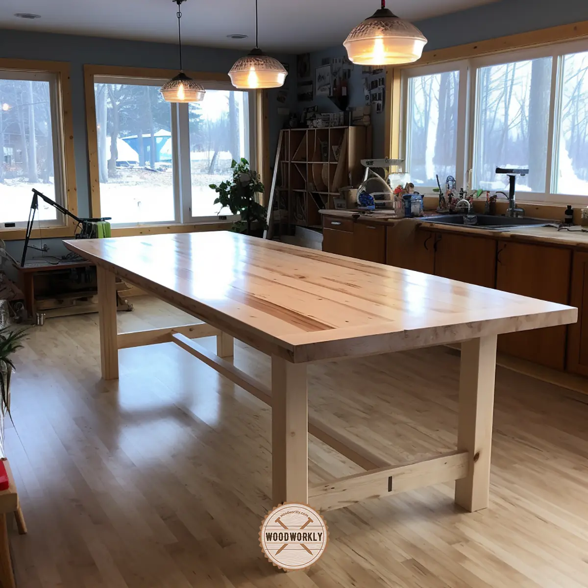 Stained poplar wood dining table