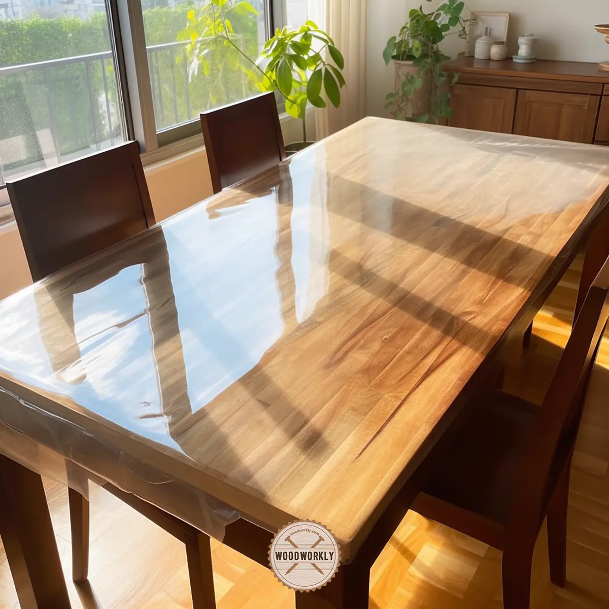Wood conditioner applied dinning table surface