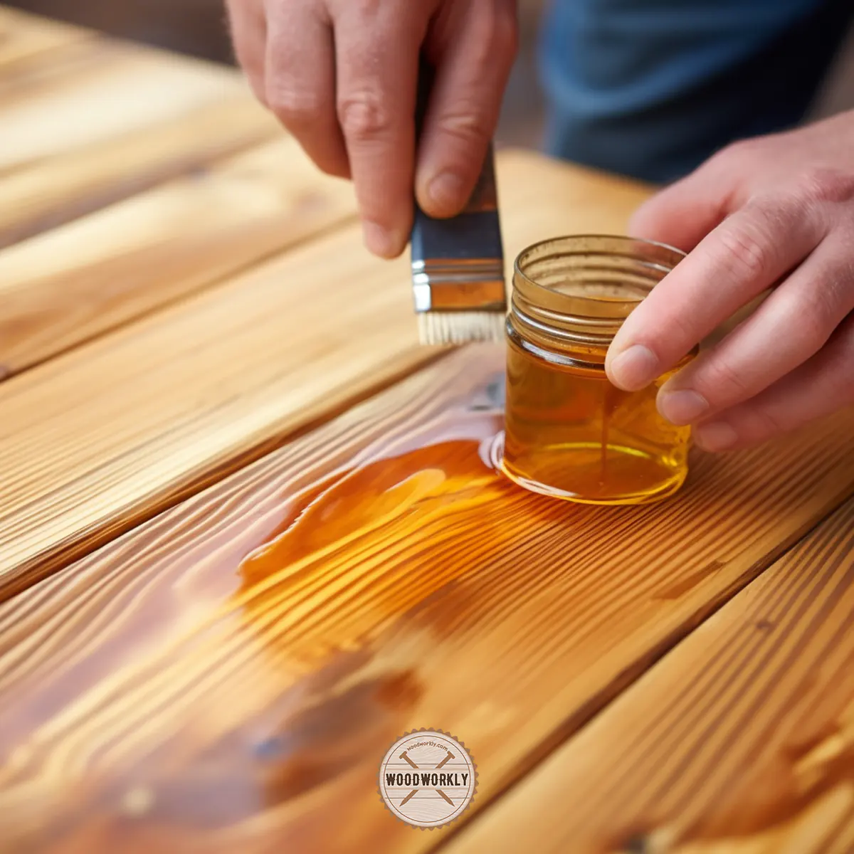 Applying linseed oil on wood surface to avoid wood cracking