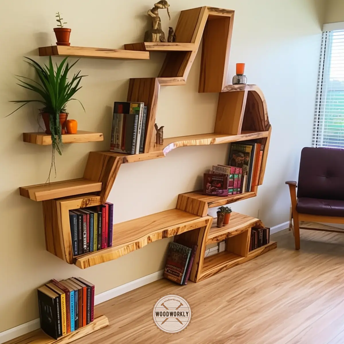 Cypress wood bookshelf
