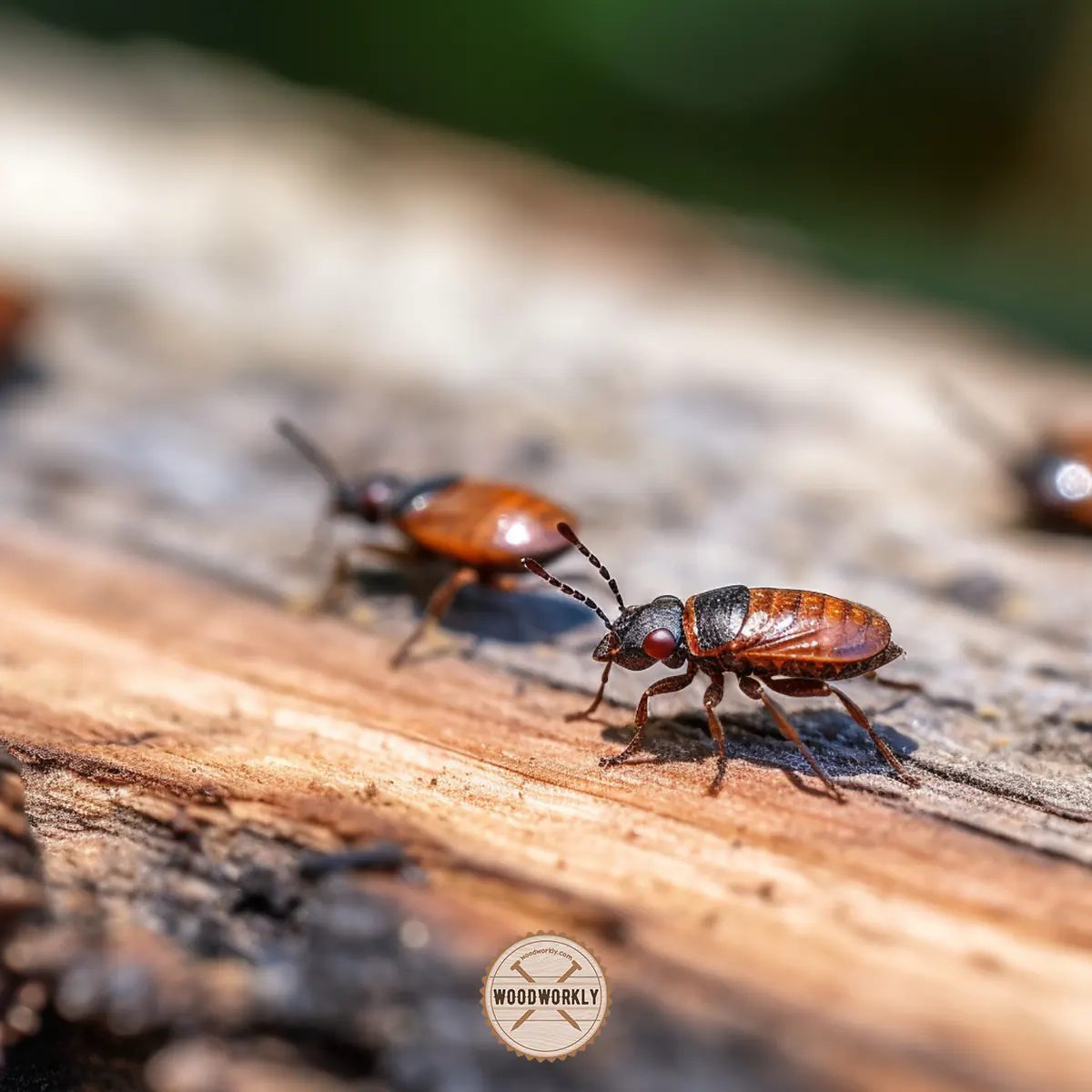 Dead bugs on cedar wood surface