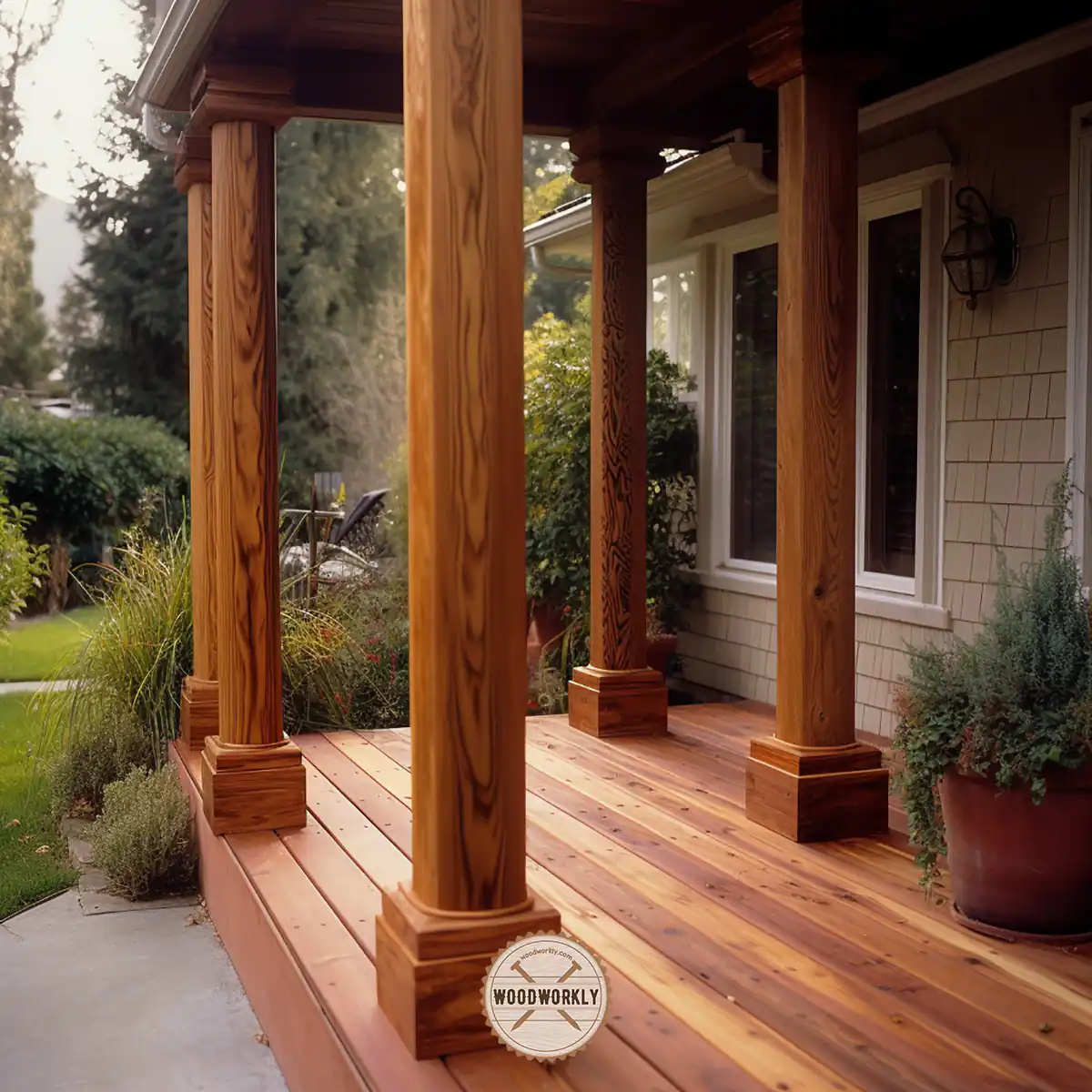 Redwood wood porch columns