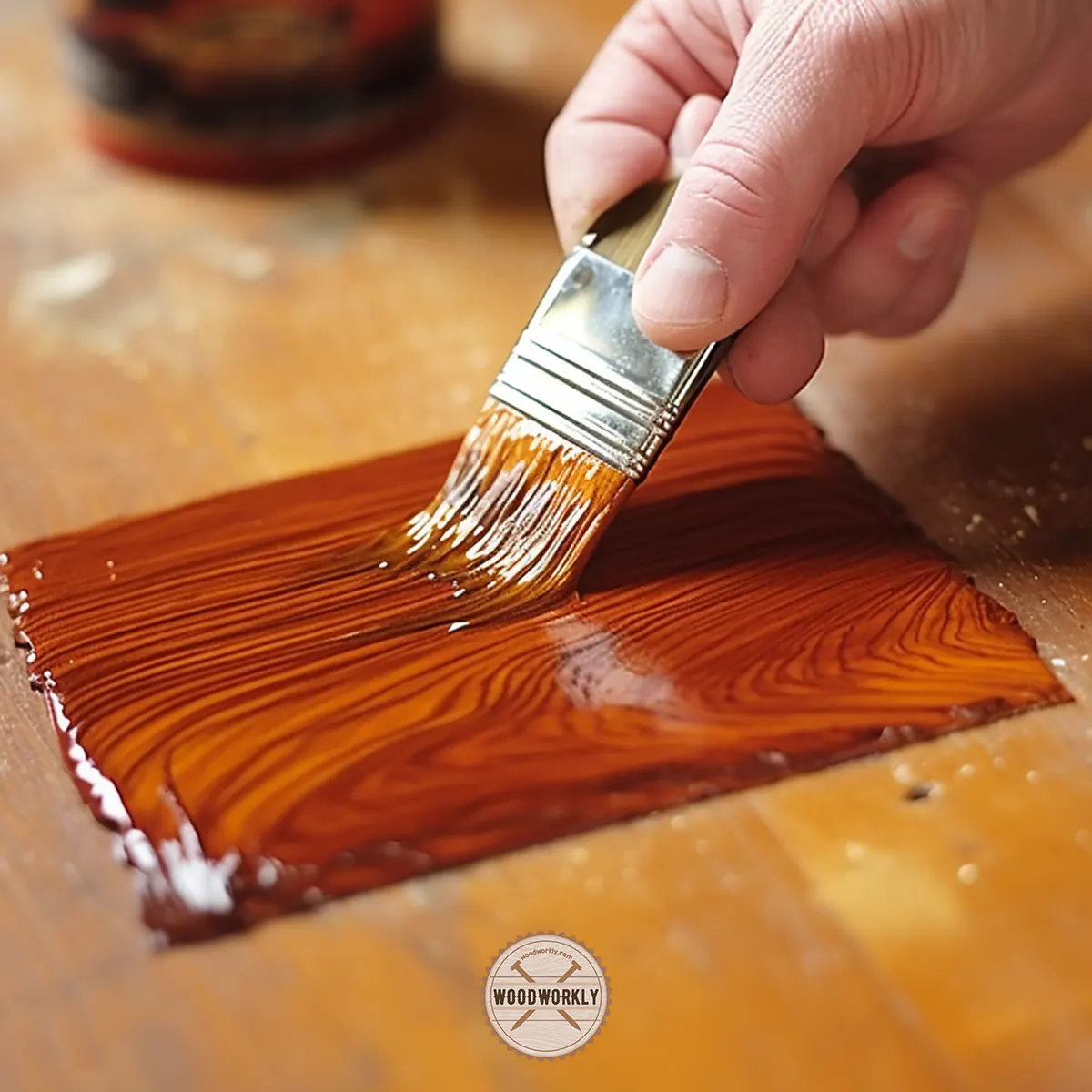 applying varnish on wood surface