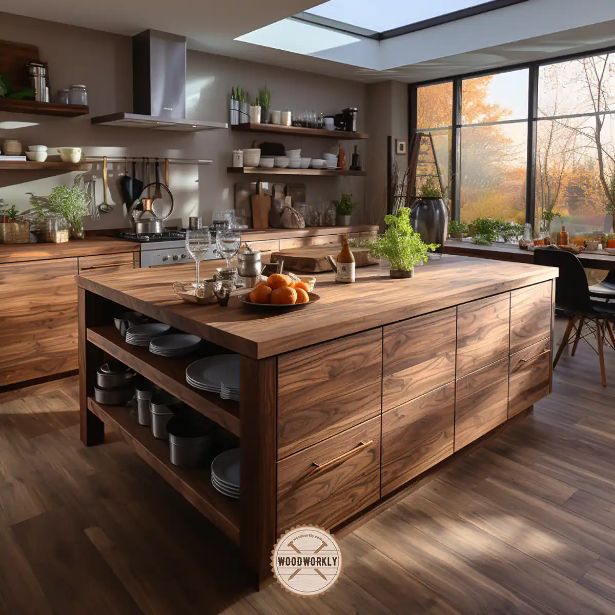 Acacia wood kitchen cabinet
