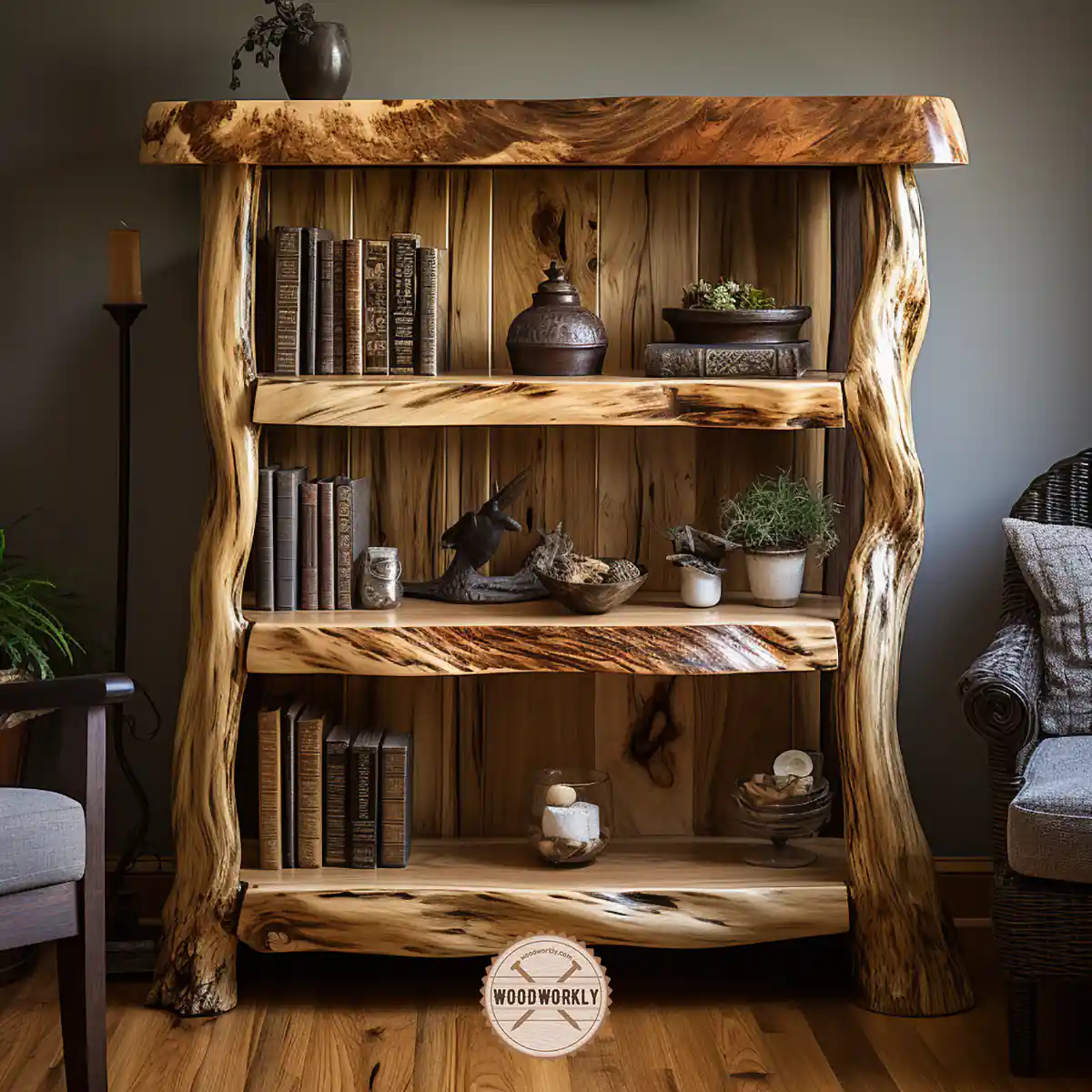 Hickory wood bookshelf