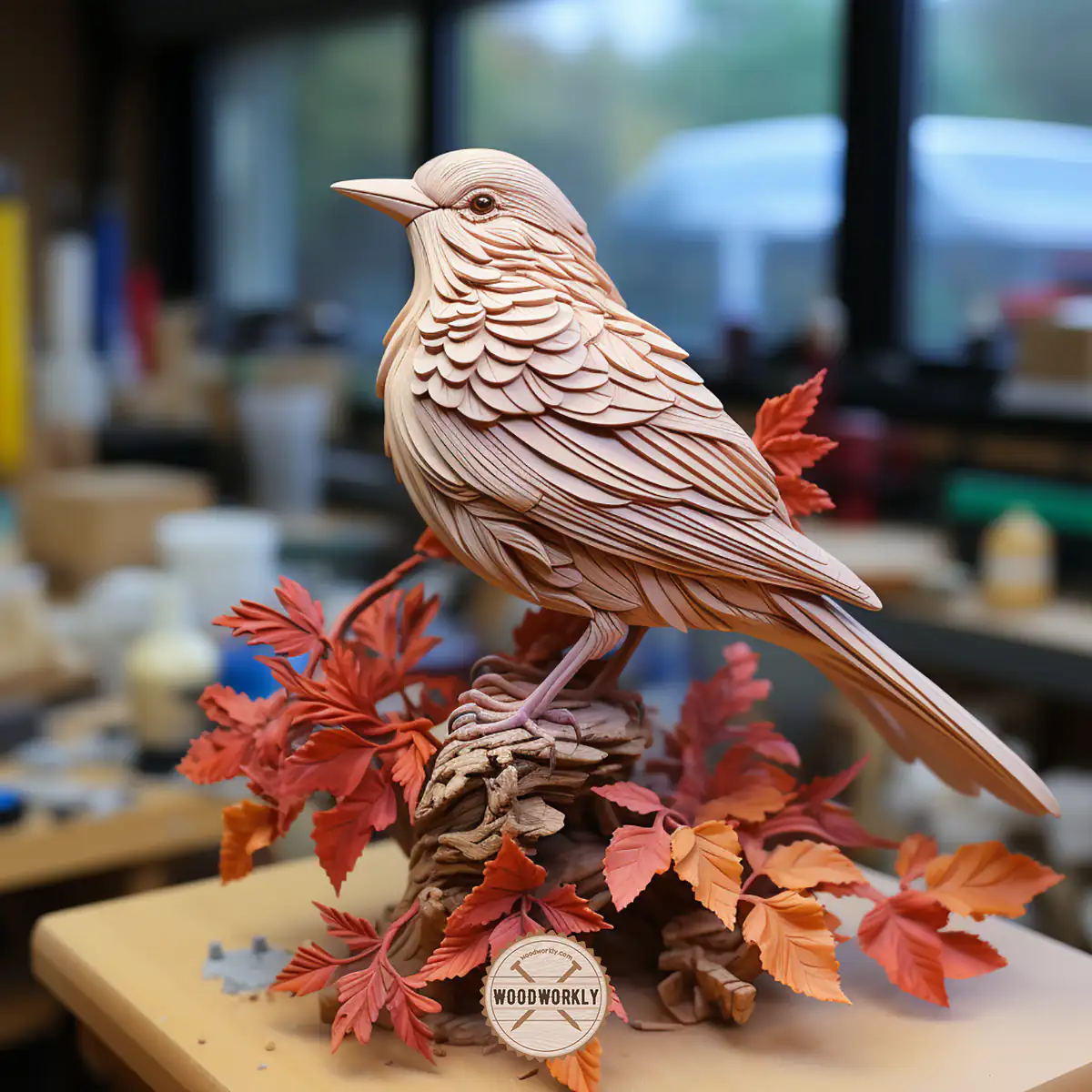 Maple wood carved bird