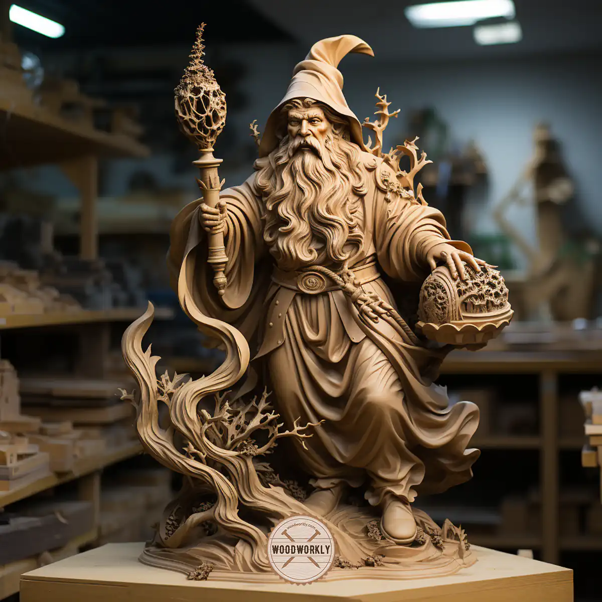 Maple wood carved wizard
