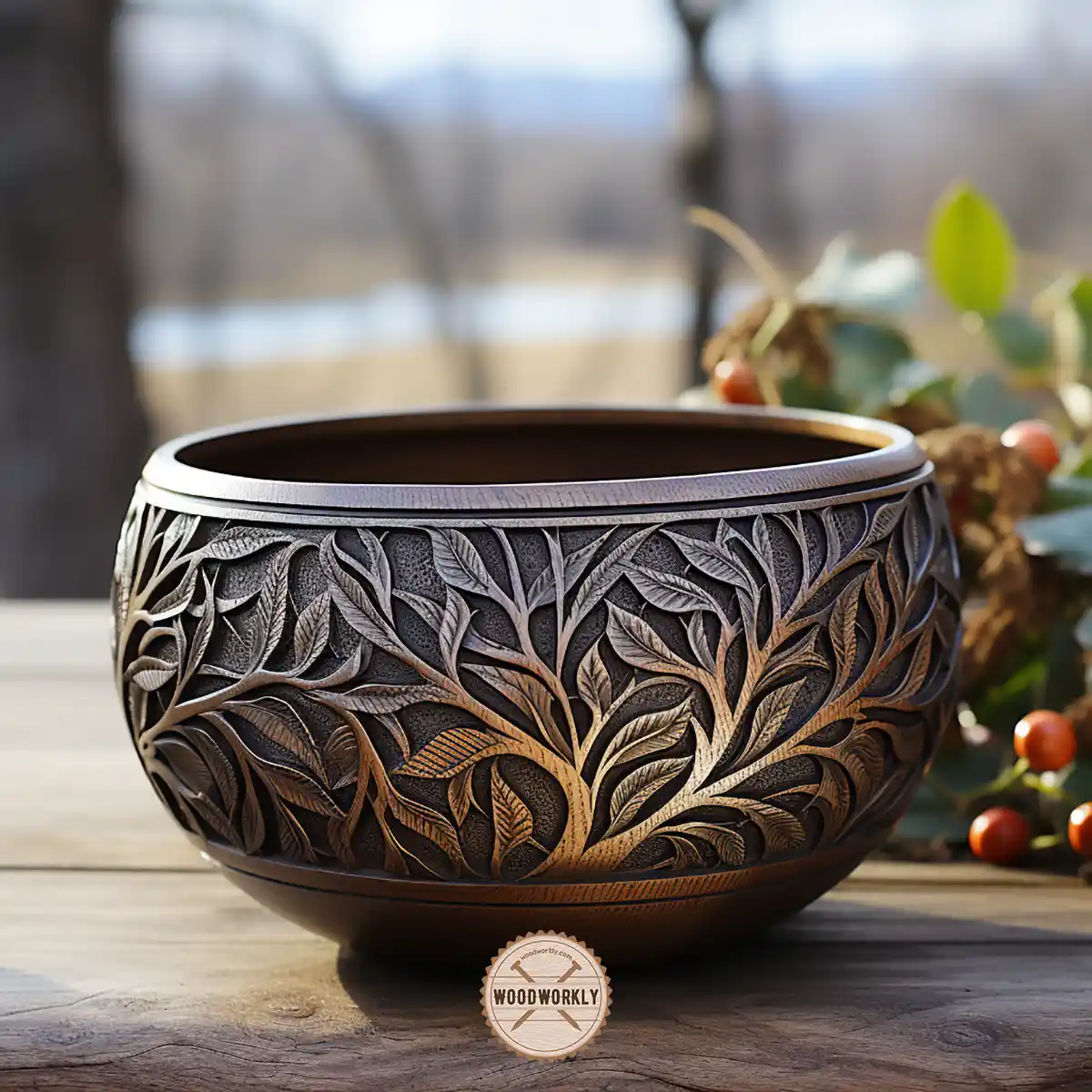 Oak wood bowl