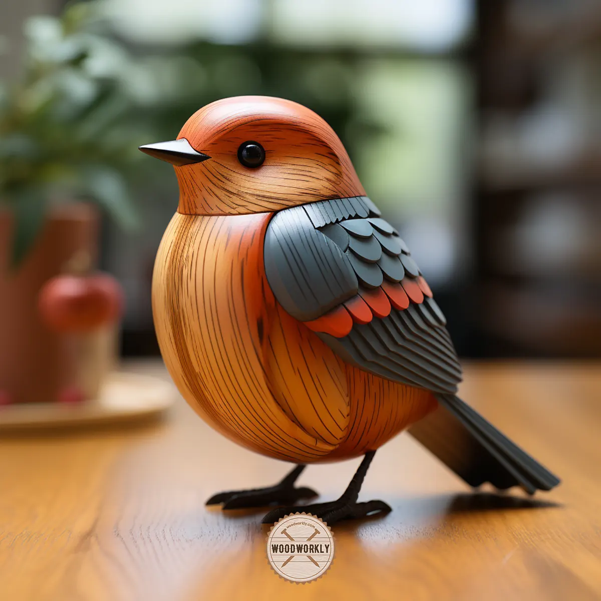 Oak wood carved bird