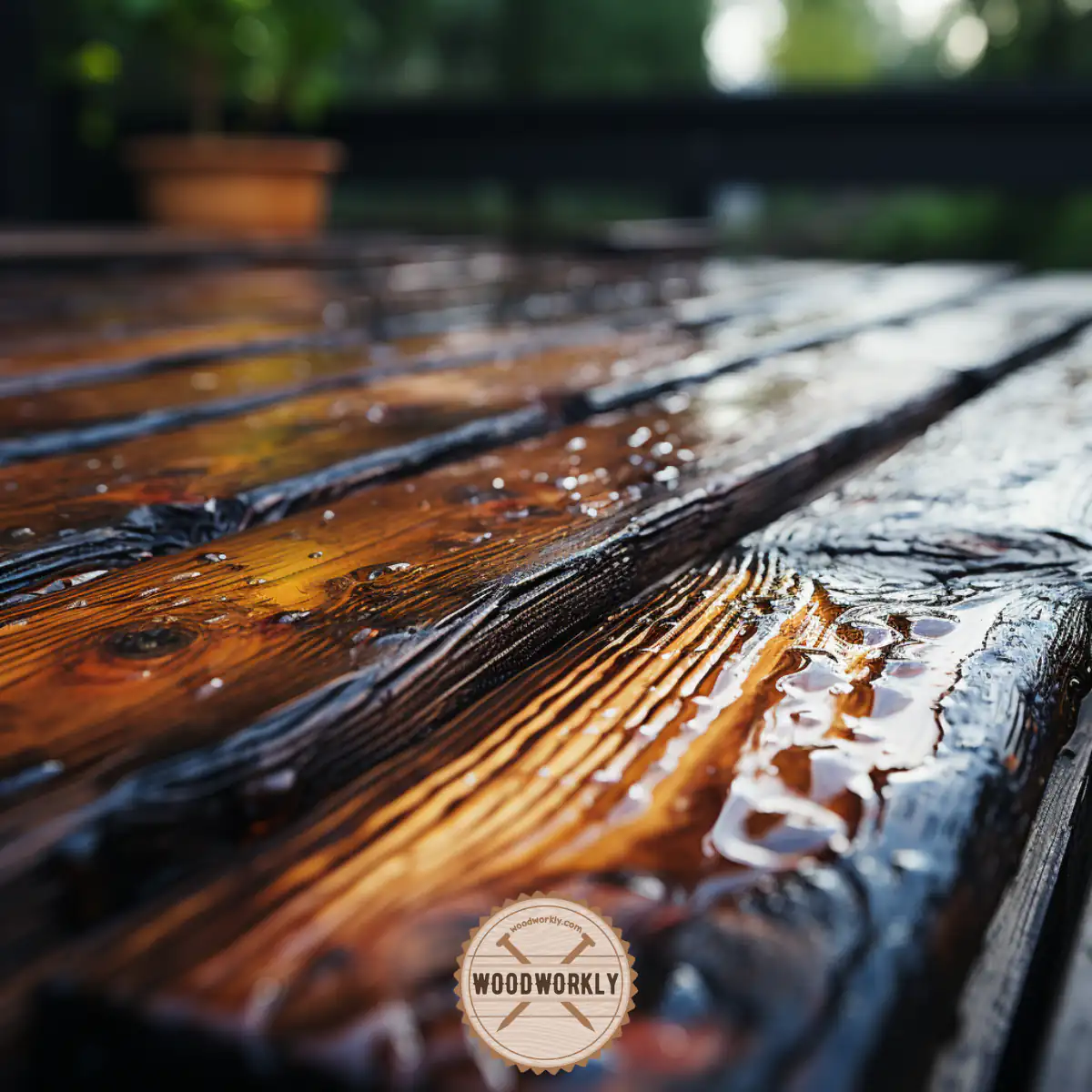 Wet wood surface after raining
