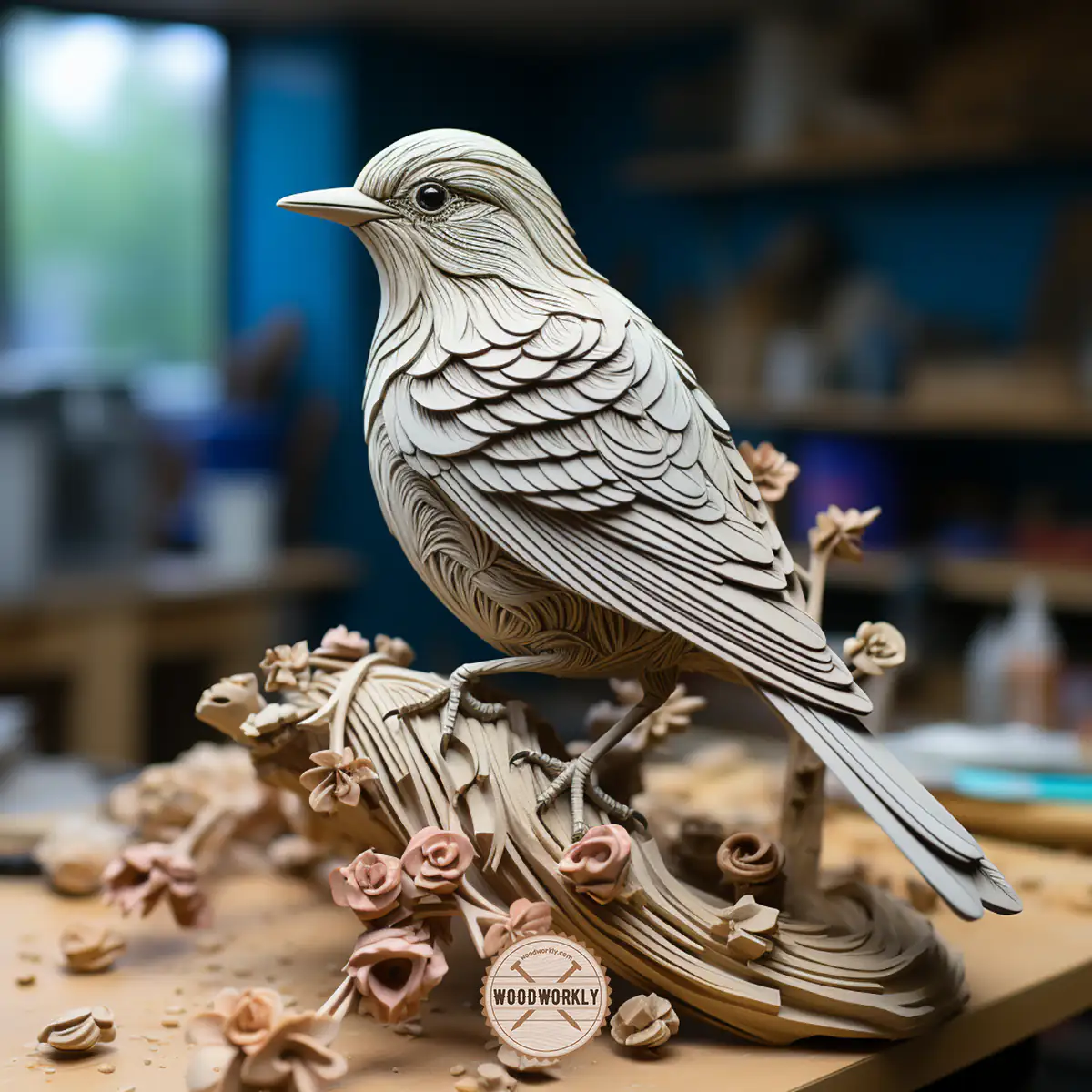 Ash wood carved bird