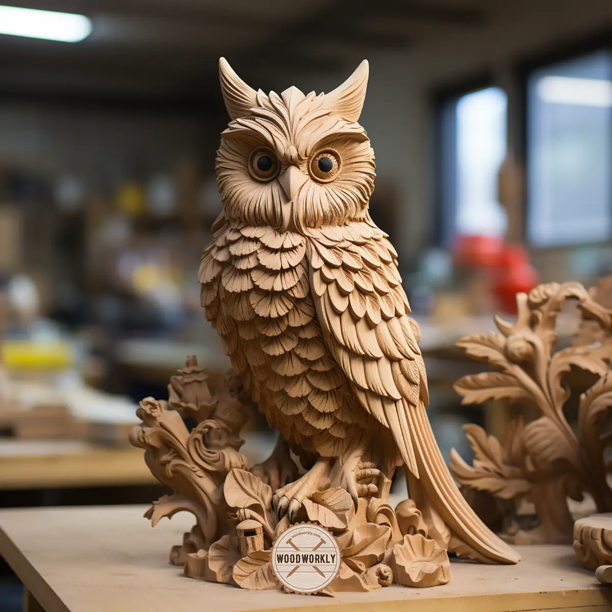 Pine owl carving