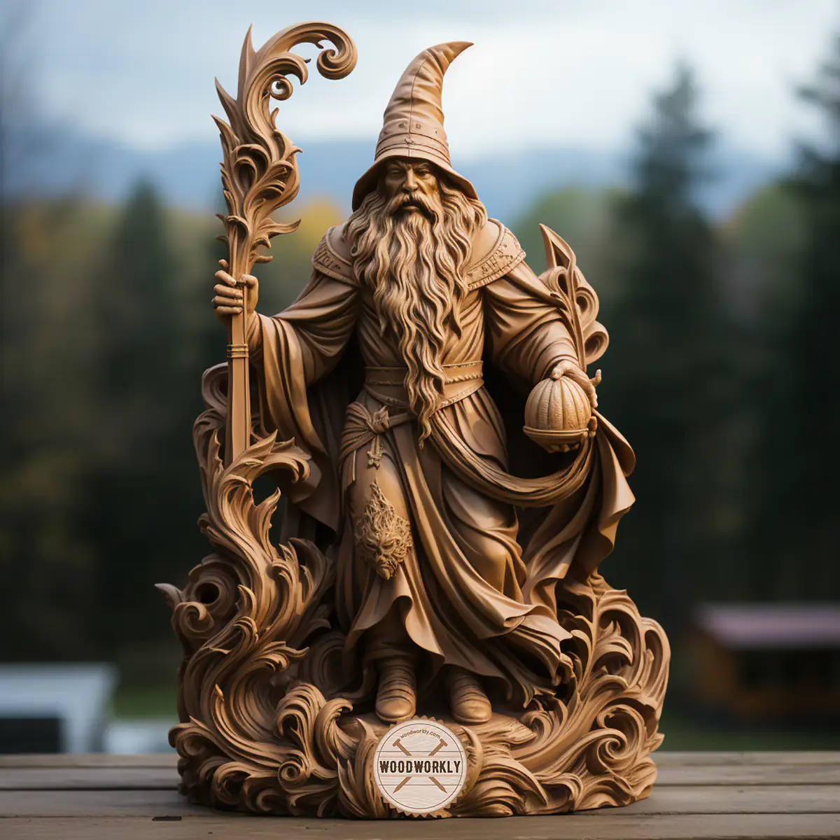 Pine wizard carving