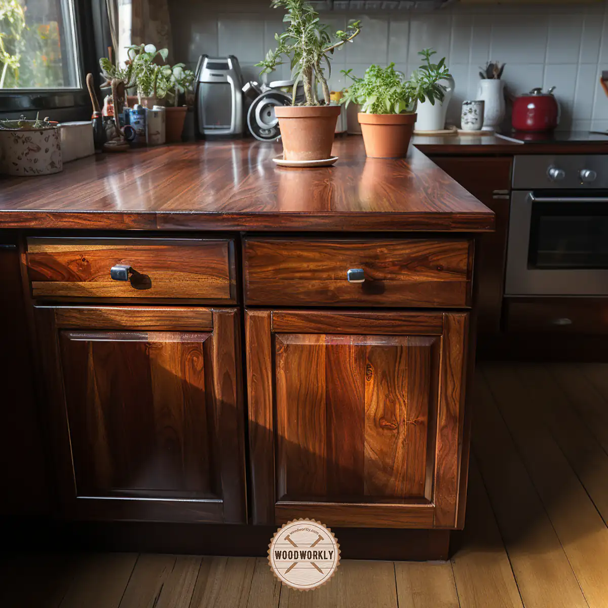 Varnished kitchen cabinet