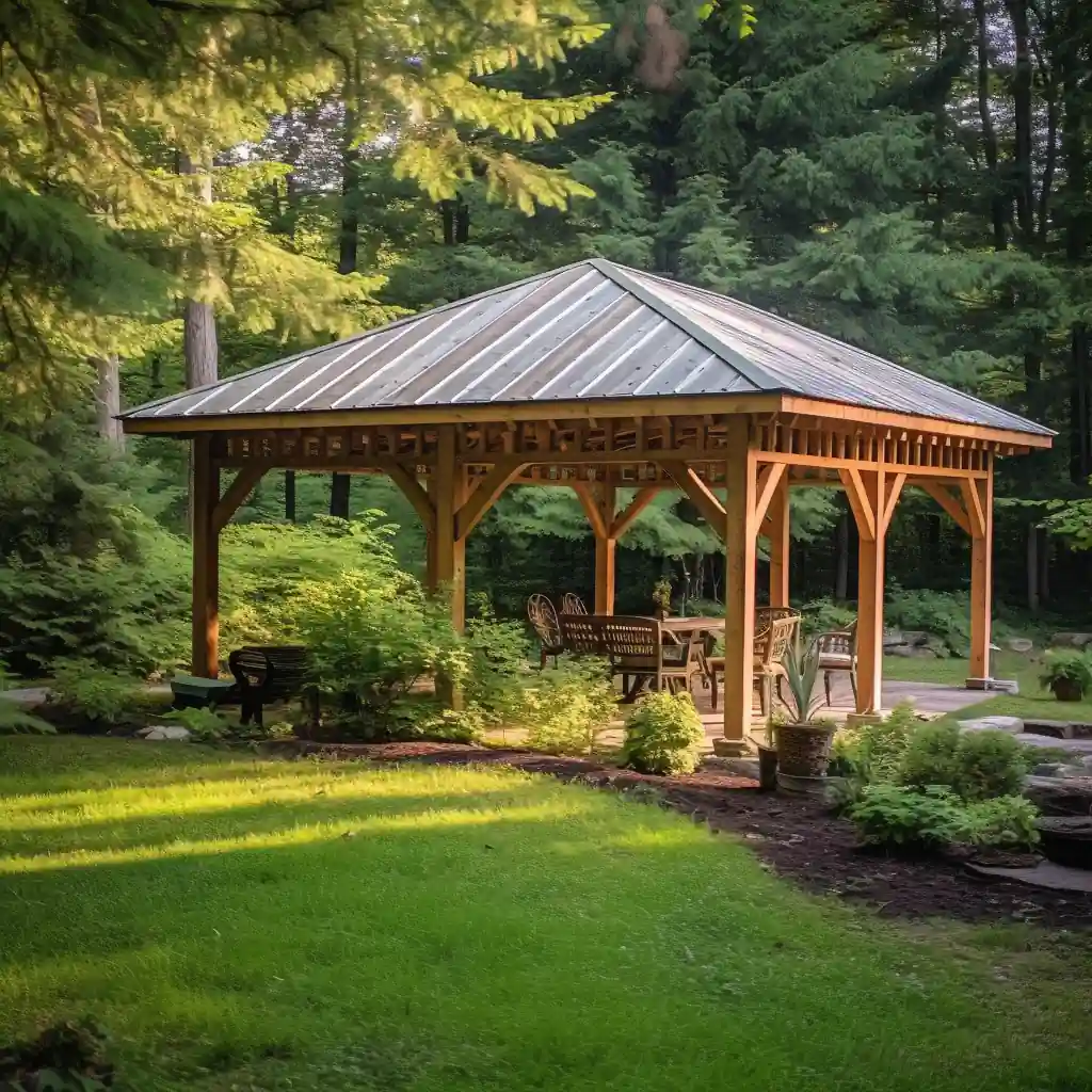 a backyard pavilion made with Hemlock wood