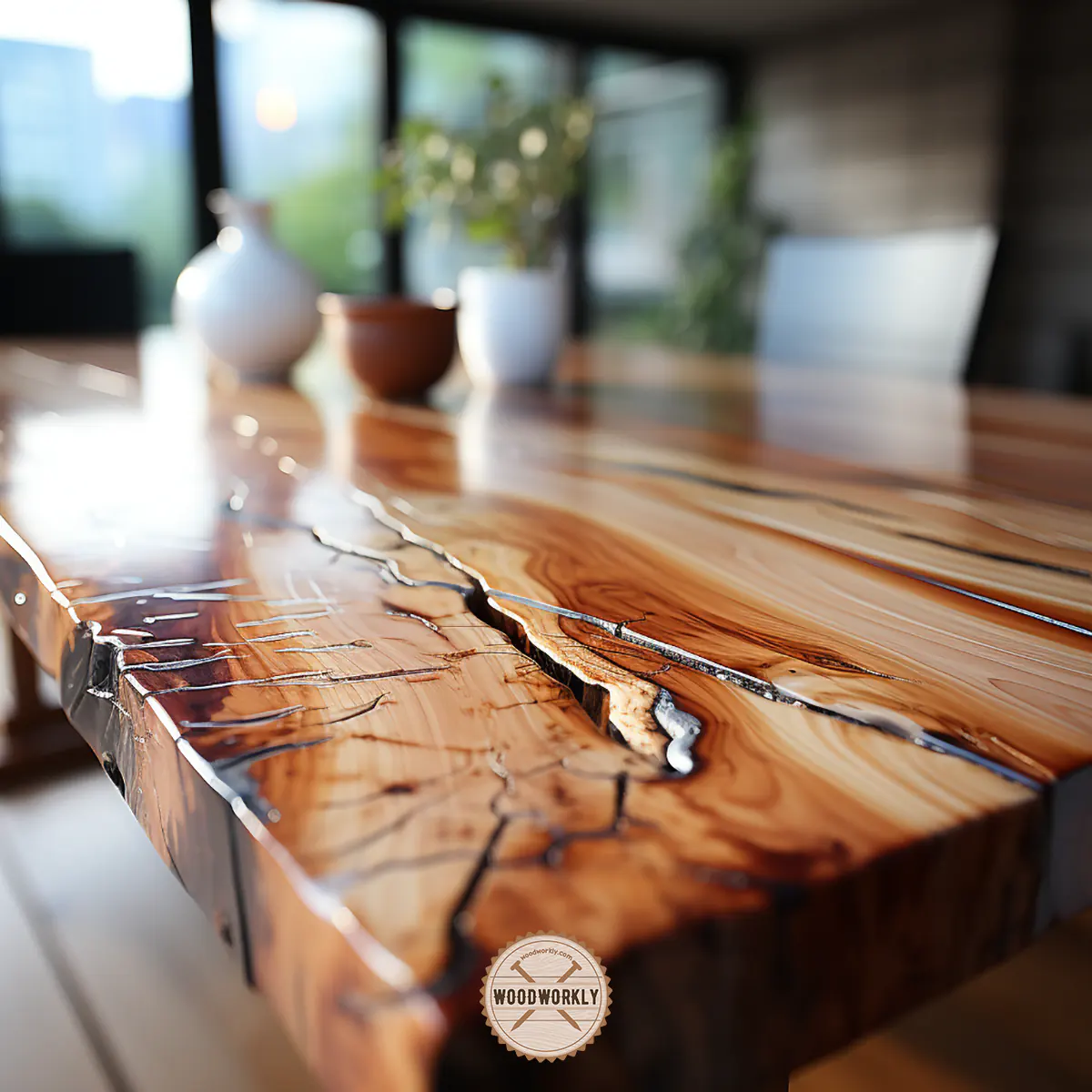Damaged eucalyptus wood table