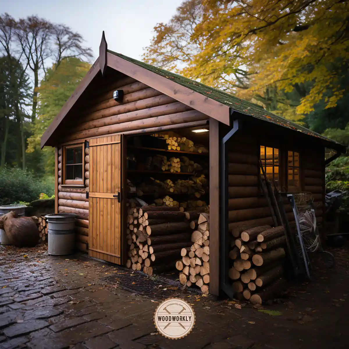 Larch wood shed