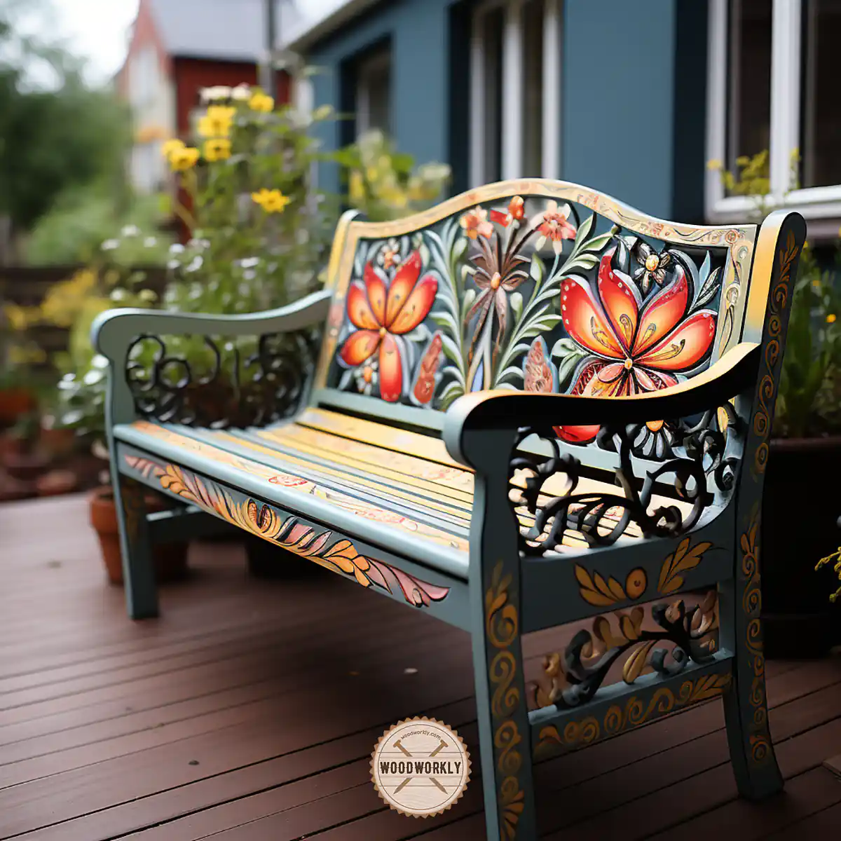Painted and sealed outdoor bench
