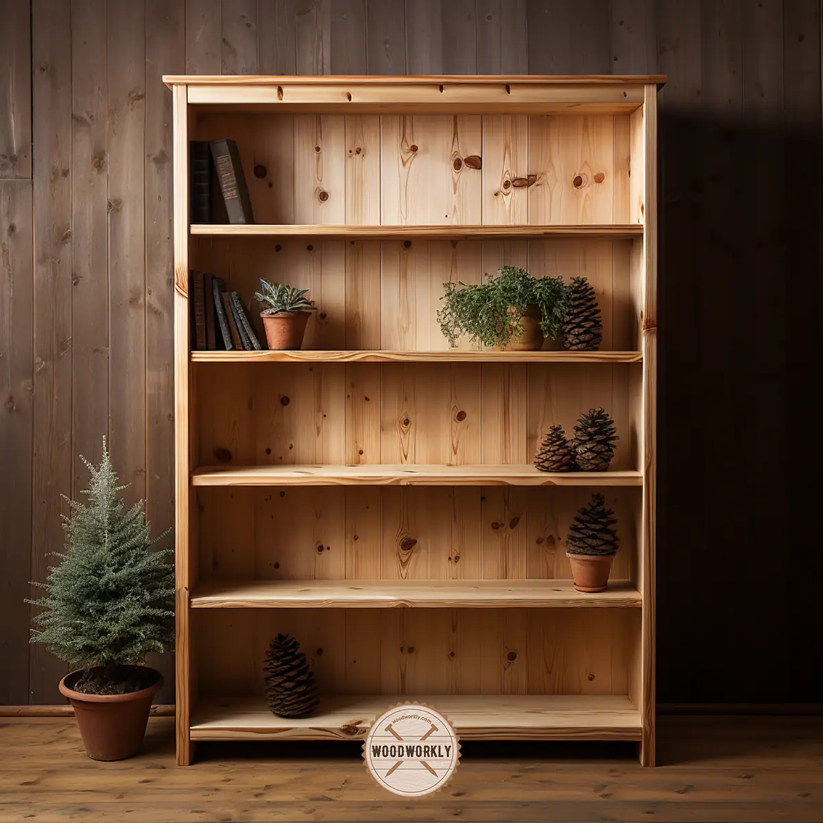 Pine wood bookshelf finished with Danish oil