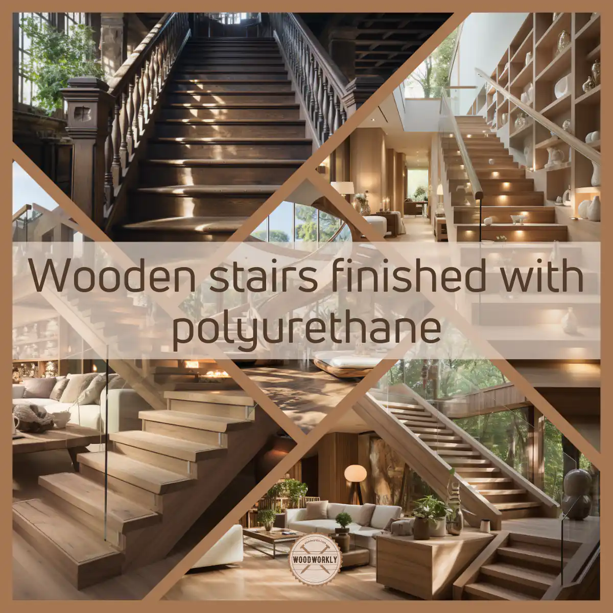 Wooden stairs finished with polyurethane