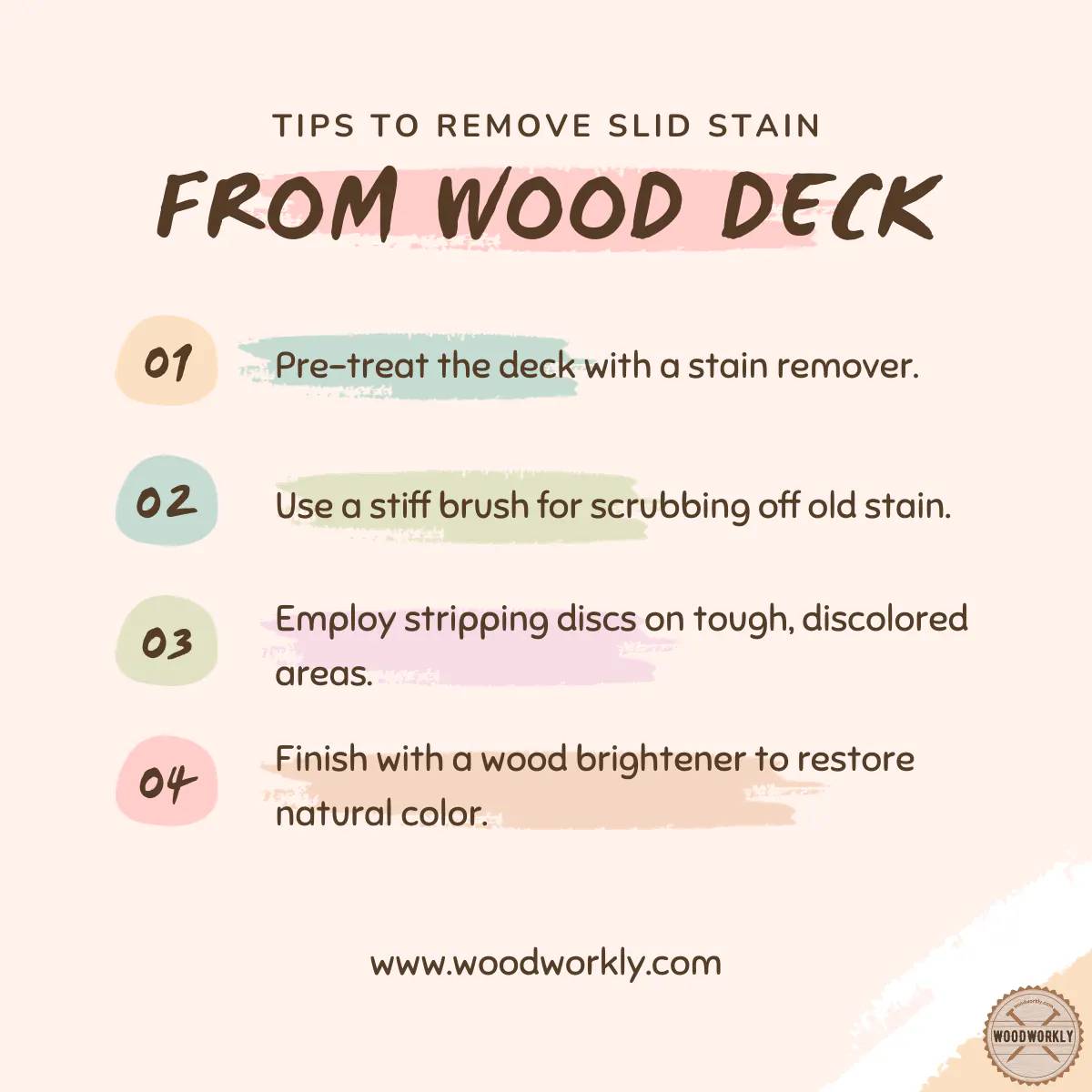 Tips to remove slid stain from a wood deck