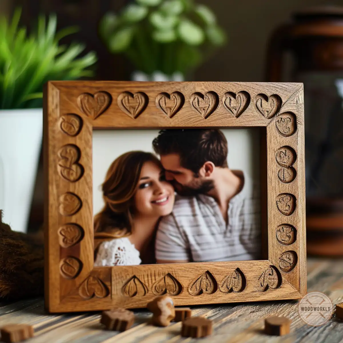 Engraved wooden photo frame