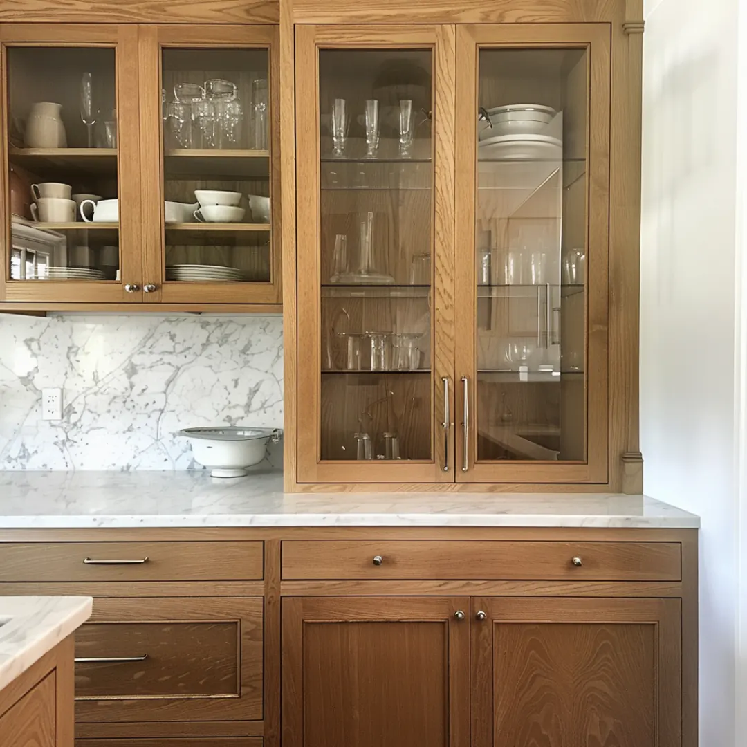 Glass-Front Display Honey Oak Kitchen Cabinet