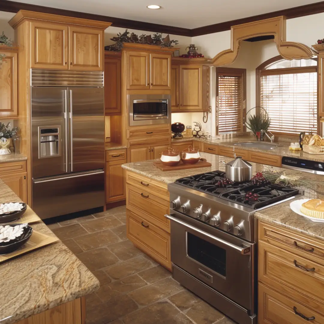 Two-Tone Design with Honey Oak Cabinets
