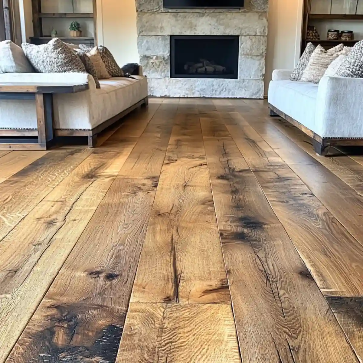 Distressed Wide Plank Oak Flooring